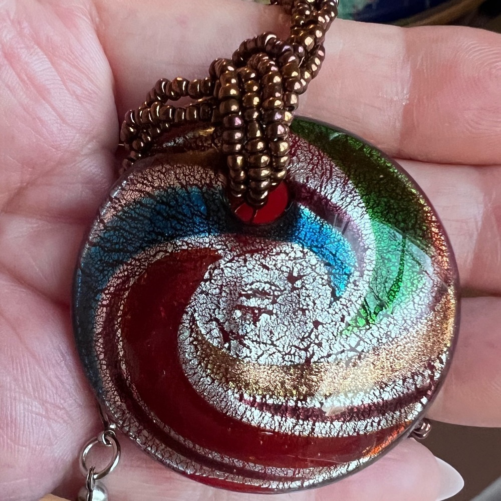 Vintage Colorful Glass Swirl Pendant Necklace